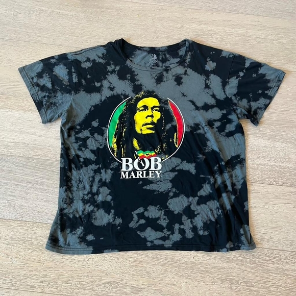 Zion Rootswear Tops - Women’s Black & Gray Tie Dye Graphic Bob Marley T-shirt sz 1XL
